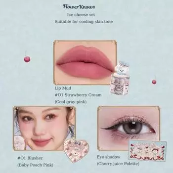 Flower Knows Never s Shop Collection All-In Makeup Set Cosmetics Полный профессиональный набор косметики для губ и теней для век, набор Ice Cheese, 1 предмет