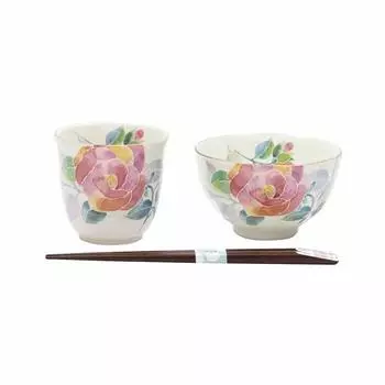 Flower Kotoba 40486 Чашка для риса, чайная чашка, роза (с палочками для еды Tenho)