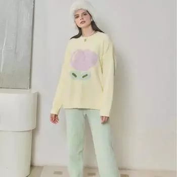 Flower Large Printed Pajamas Women s Autumn and Winter New Half-side Velvet Women s Pajamas Soft Warm Home Clothes Suit One Size