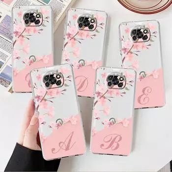 Flower Letter Pink A B C Fashion Clear Case For Xiaomi Mi Poco X3 NFC M3 Pro F3 F1 11 Lite 12 Redmi Note 10 9S 8 Phone Cover Xiaomi Poco M3