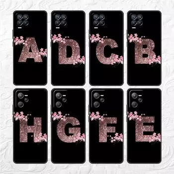 Цветочный буквенный розовый модный начальный черный чехол для Realme 8 GT Neo 2 8i C21y 7 9 6 C35 C12 XT C11 GT2 Pro tpu чехол для телефона Realme 8(8Pro)