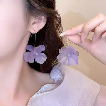 Flower Long Tassel Stud Earrings for Women 2025 New Arrival Niche Style Design Sense Earrings Vacation Style Summer Earrings Eardrops Lavender flowers