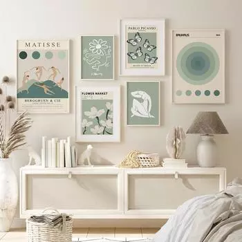 Flower Market Wall Print Botanical Poster Abstract Matisse Picasso Butterfly Canvas Painting Nordic Living Room Decor Pictures 21x30cm No Framed