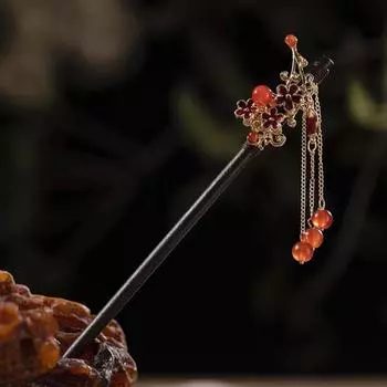 Flower New Chinese Hair Stick Wooden Hanfu Hair Bun Decorative Flower Hairpin for Hanfu Style 6