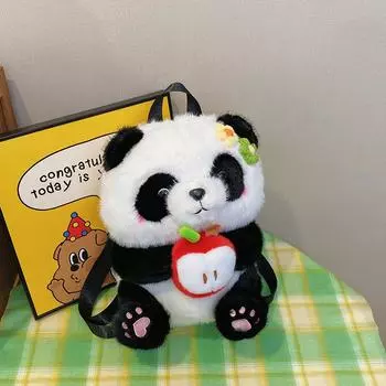 Flower Panda Cute Backpack Mahjong For Wealth Apple Honey Jar Avocado Plush Bag Red Apple