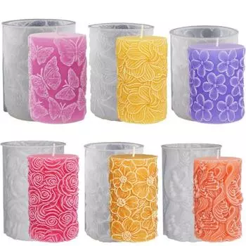 Flower Pattern Candle Mould Flat Top Columnar Mold Gift Cylindrical Candle Mold Candle Making Style 2