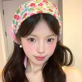 Flower Pattern Triangle Scarf Soft Wrap Hair Ribbon Scarf Vintage Printing Hair Scarf Outdoor style1