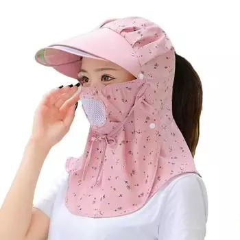 Flower Pattern Women Face Neck Cover Breathable Fisherman Hat Sunscreen Hat Summer Outdoor темно-розовый