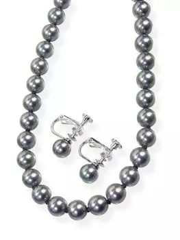 Flower Pearl Gray BK Necklace Earrings Set (Earring Set)