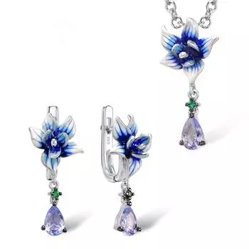 Flower Pendant Zircon Enamel Gelatin Flower Ring European and American Engagement Earrings Necklace Set