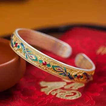 Flower Phoenix Feather Enamel Bracelet Classic Chinese Cloisonne Bracelet Jewelry Style 1