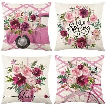 Чехол на подушку с цветочным узором для гостиной, спальни, наволочка для изголовья кровати, льняной чехол с принтом 45*45cm JYM277-1
