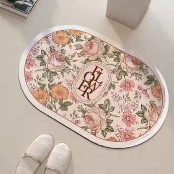 Flower Print Bath Mat Bathroom Super Absorbent Foot Mats Non-Slip Quick Dry Shower Pad Toilet Carpet Doormat Washable 40cmx60cm