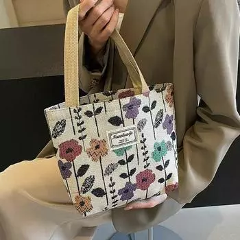 Flower Printed Large Capacity Reusable Shoulder Bag Versatile Student Commuting Handbags