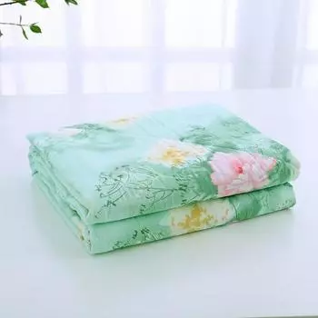 Flower Printing Quilt Cotton Summer Bedding With Breathable Fabric Bedroom For Green Flower,145*190cm