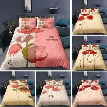 Flower Quilt Cover Set Duvet Covers Pillowcases Single Double Queen King Bedding Single 135x200cm