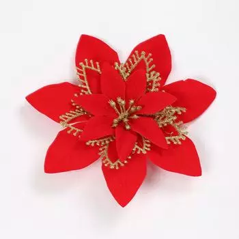 Flower Red Christmas Decorative Ornament Plush Fabric Handmade For Festive Decor Holiday 20cm Red Flower