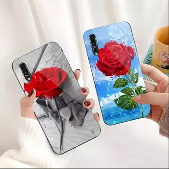 Чехол для телефона с цветком красной розы для Huawei P50 P40 P30 P20 Pro Mate 40 30 20 Pro Nova 9 8 7 PC, стеклянный чехол для телефона Huawei P50 Pro