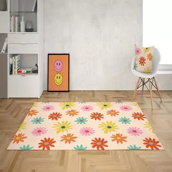 Цветочный ретро-коврик Groovy Funky 70s Rug Area Коврик для спальни эстетичный Эстетический ретро-коврик для гостиной, спальни для девочек, ковры 40X60cm-16x24in