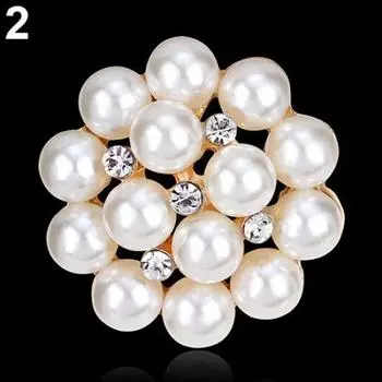 Flower Rhinestone Imitation Pearl Brooch Pin DIY Bridal Wedding Bouquet Decor ARI золотистый