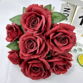 Flower Rose Artificial Wedding Hotel Restaurant Desktop Ornament Room Decoration Dark Red
