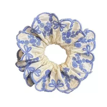 Flower Shape Lace Scrunchies Blue Exaggerated Hair Rope Trendy Elastic Hair Bands Party