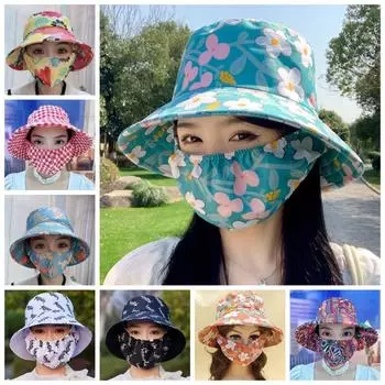 Flower Sunscreen Mask Sun Protection Bucket Hat Fashion Women Sun Hat Ladies/Girls Style B