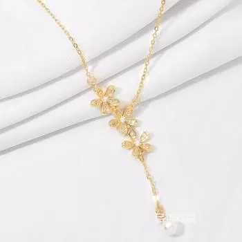 Flower Tassel Necklace Women S Light Luxury Design Sense Simple And Fresh Versatile Micro-Inlaid Collarbone Chain Accessories