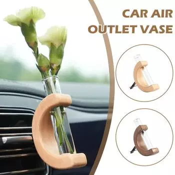 Flower Test Tube Solid Wood Vase Plant Breeding Station Mini Decoration Flower Air Glass Ornament Car Home Car Vase Vent A4q0
