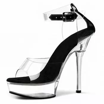 Flower transparent fish mouth sandals women s 2025 summer new thin heel one-word buckle wristband crystal high heels 34 белый