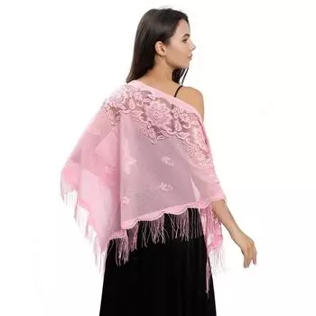 Flower Triangle Shawl Printing Printed Tassel Scarf Elegant Lace Scarf Outdoor розовый