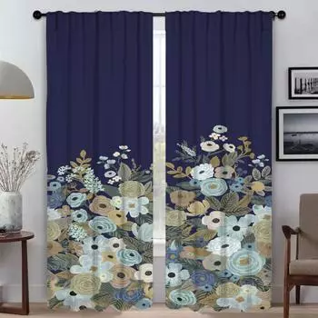 Flower Tulle for Bedroom Modern Living Room Curtains 2 Pieces Partition Halloween Decoration Blackout Curtain Shades Kitchen W50xH70cmx2pcs-CL