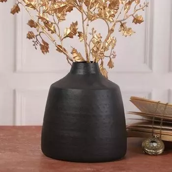 Flower Vase for Living Room Metal Flower Pot for Living Room Decor | Antique Minimal Centerpiece for Console Table & Home Decor