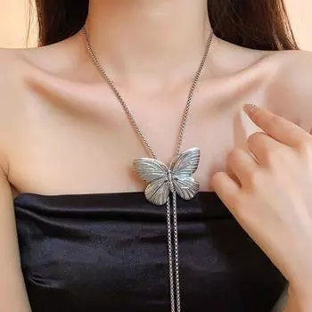 Flower Y2K Tassel Necklace Sweet Women s Choker Chic Butterfly Necklace Gifts Sliver Butterfly