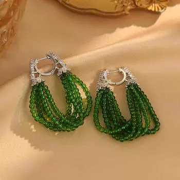 Flower Zircon Multi-Layer Beaded Fringed Ear Buckle Small Fresh High-End Temperament Earrings Retro Exquisite Earrings