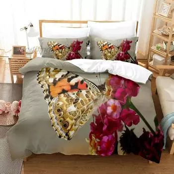 Flowers And Butterflies Bedding Set Single Twin Full Queen King Size Bed Set Aldult Kid Bedroom Duvetcover Sets Beautiful Insect 70x133cm 2pcs