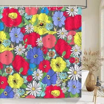 Flowers Bathroom Curtain With Hooks 3d Shower Curtains Waterproof Print 180x240cm Polyester Cloth Bath Home Decoration Screen W90xH180cm