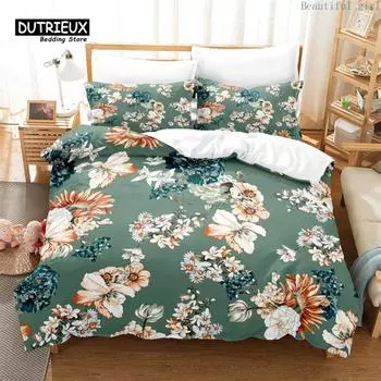 Flowers Bedding Set, 3Pcs Duvet Cover Set, Soft Comfortable Breathable Duvet Cover, For Bedroom Guest Room Decor EU single(135x200cm)