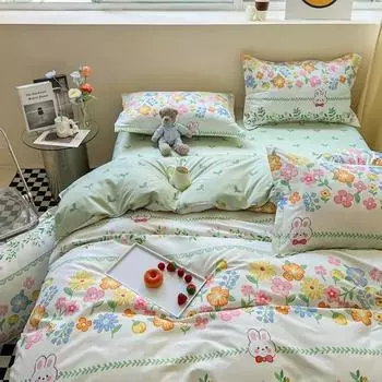 Flowers Bedding Set Quilt Duvet Cover + Flat Sheet +2pc Pillowcase Boys Girls Adult Single Full Queen King Size Bed Linen B91D AU-Sigle150x200 4pcs