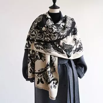 Flowers, Butterflies, Simple Women S Warm Scarves, Fashionable Long Shawl Capes 180-65cm хаки