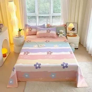 Flowers Colorful Printed Bed Sheet Set Soft Skin-friendly Breathable 3Pcs Bedspread with Pillowcases Queen Size Bedding Set 120x230cm 3Pcs