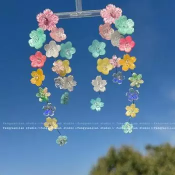 Flowers! Dopamine Color Flower Tassel Earrings for Women Accessible Luxury Fancy Niche Earrings Unique and Beautiful Earrings Colorful flower stud earrings