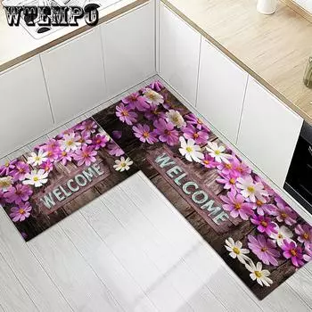 Цветы Коврик для кухни Коврик для входа в дом Украшение Коридора Балкона Длинные ковры Прачечная Нескользящий коврик 40*60cm