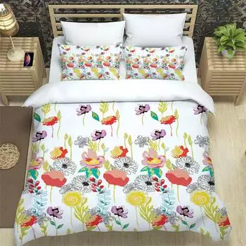 Flowers Leaves 3pcs Bedding Set For Bedroom Double Bed Home Textile Duvet Cover Quilt Cover Pillowcase EU single(135x200cm)