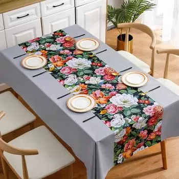 Flowers Like Brocade Tablecloth Waterproof, Oil-Proof And Anti-Scalding Rectangular Pvc Tablecloth Dining Table Mat 140*140cm