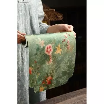 Flowers like Dreams Tea Mat Zen Table Runner Fabric Double-Sided Jacquard Classy Tea Mat Waterproof Tea Table Cloth Tea Table Mat Cloth Liner Flowers like a dream [Youth]] 21*47 Master s Seat