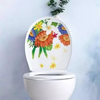 Цветы Растения Наклейка на унитаз Самоклеящаяся наклейка на крышку унитаза Наклейка на стену в ванной комнате Туалет