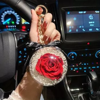Flowers Rose Keychain Acrylic Ball Rose Car Hanging Valentine s Day Gift for Wife Car Interior Keychain красный