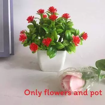 Flowers Simulated Eighteen Daisy Pine Cone Artificial Green Plant Potted Plant Deep Red Rose