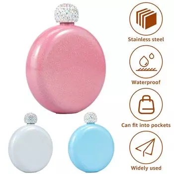 Фляжка для женщин из нержавеющей стали, фляжка для ликера, 5 унций, фляжка для вина, портативная карманная фляжка с крышкой из стразов, герметичная серебряный